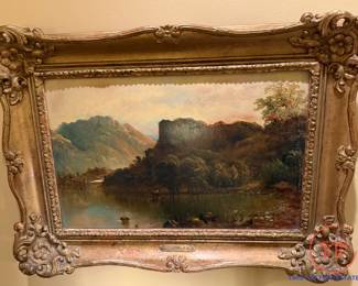 Antique 1878 Original Oil on Canvas Pastoral River Landscape Signed J. CROSSLEY