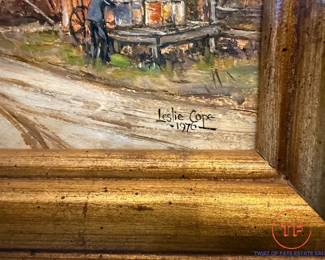 Signed Oil on Board "An Amish Farm Scene" by LESLIE COPE (1976)