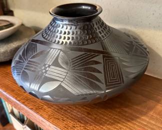 MATA ORTIZ Black on Black Pottery Vase by DOVA