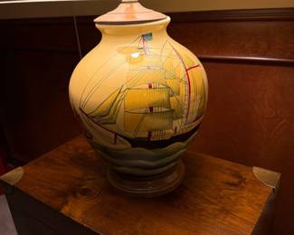 Turtle Creek Style Large Ship Handcrafted Pottery Lamp