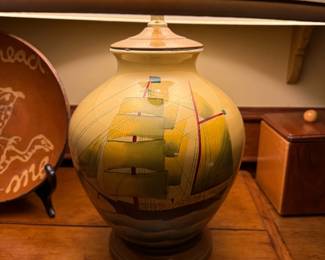 Turtle Creek Style Large Ship Handcrafted Pottery Lamp