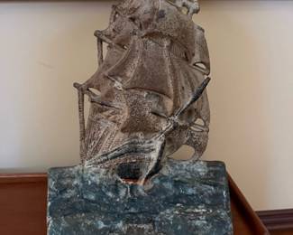 Antique U.S.S. Constitution 44-Gun Frigate Cast Iron Doorstop by A.M. Greenblatt Studios (Copyrighted 1924)