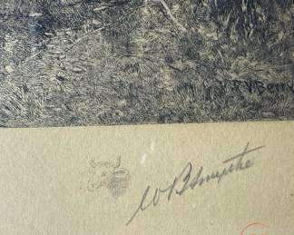 Antique Pastoral Etching Signed PATRICK VINCENT BERRY