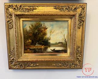 Original Oil on Canvas After ANTON SEITZ River Landscape Scene