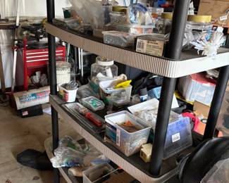 Tools, air compressors, screwdrivers, wrenches, saws, nuts, bolts.