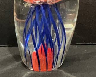 Clear Glass Drop with Red Blue Glass Octopus