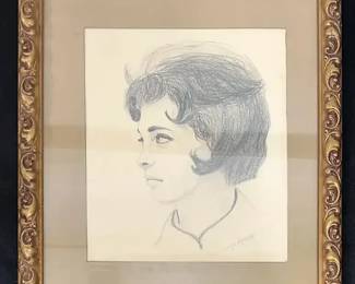 Framed Sketch of Woman Signed By Suzie Amodeo