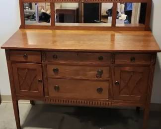 Wooden Sideboard with a Mirror Hutch