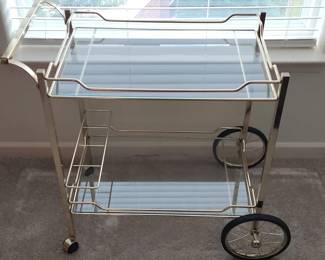 MCM Brass and Glass Wine Cart 