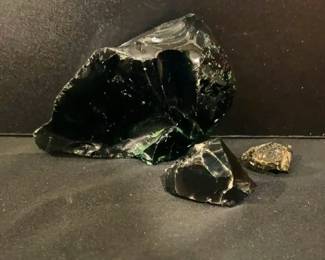 Obsidian Chunks with A Small Rock