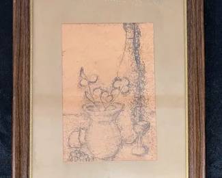 Framed Sketch Still Life Unsigned
