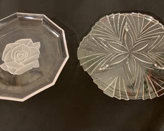 Two Clear Glass Serving Trays