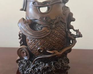 Vintage 20th Century Taiwan Glass Carp Vase