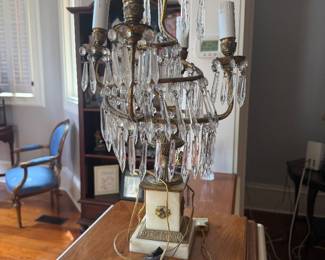 Antique marble and crystal lamp