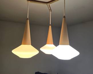 1950's MCM brass and ceramic unique ceiling light fixture