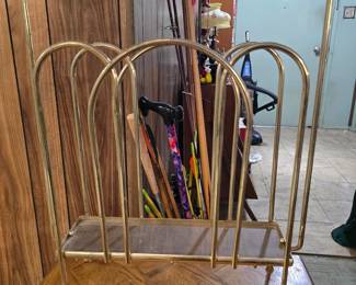 Mid-Century Art Deco Sculpted Brass Magazine Stand Record Caddy Holder