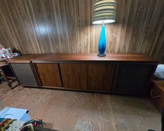 Barzilay Stereo Cabinet w/ Wood Grill Speaker Cabinets - AS is / Not Tested