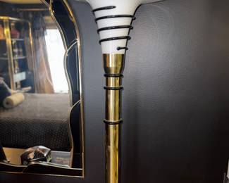 Vintage 80's inspired Brass Floor Torchiere lamp with a white shade