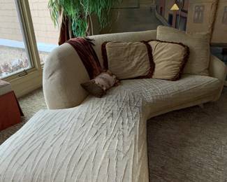 Vintage ivory chaise lounge chair (matches the curved couch) with boucle fabric