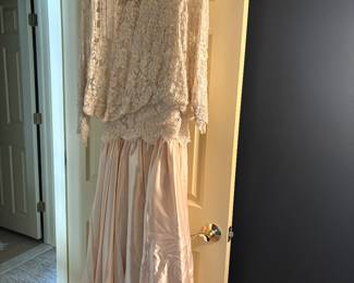 Vintage wedding dress. Lace and beaded bodice. Full silk skirt