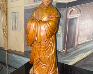 Vintage Chinese carved wooden statue