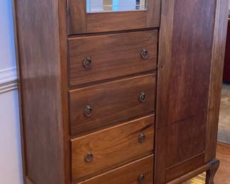 002 Wooden Chifforobe with Key and Wheels, Unknown Maker