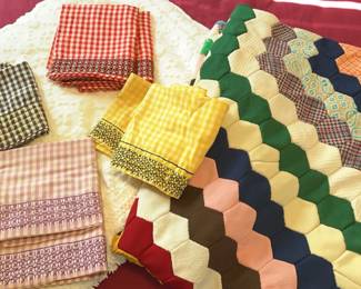 Vintage Cotton Bedspread, Handmade Bedspread Gingham Embroidered Pillowcases