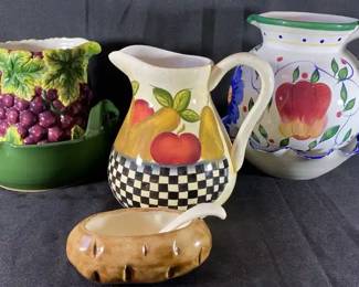 Gibson Housewares Pitcher, 2 Pottery Bowls And Pitchers Made In China
