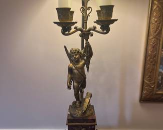 Detail of French bronze candelabra lamp