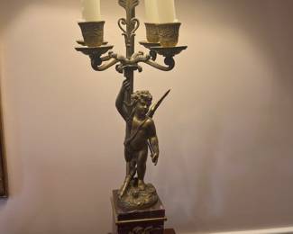 Detail of French bronze candelabra lamp