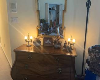 Baker Bombay chest, mirror, floor lamp, misc decor