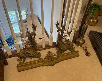 French brass fire fender and andirons