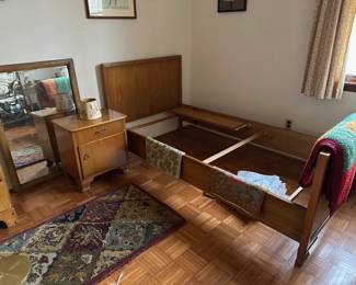 Twin Bed, Side Table, Mirror