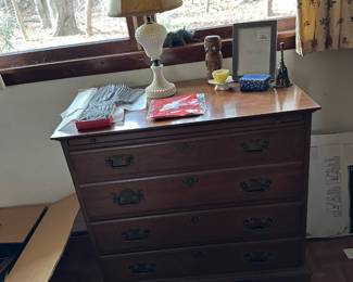 Small Chest of Drawers, Milk Glass Lamp