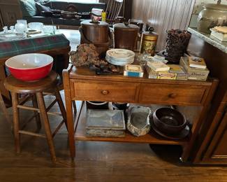 Wooden Ice Buckets, Pipes, Server, Stool, Red Pyrex