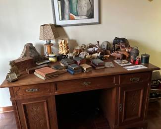 Antique Desk, Elephants, Books, Watercolor