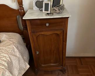 Pair of Marble Top Side Tables, Picture Frames