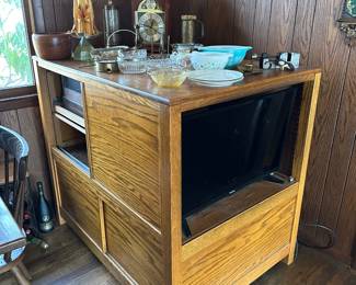 Media Cabinet, TV, Turntable, Clock, Pyrex Cinderella Bowls