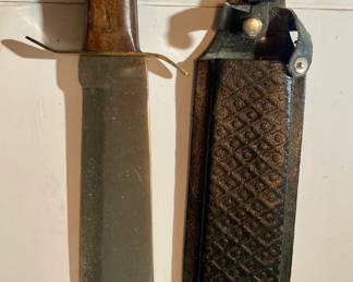 Vintage Bowie Knife with Leather Sheath