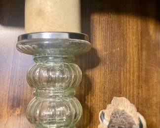 Glass Pillar Candle Holder with Native American Figurine