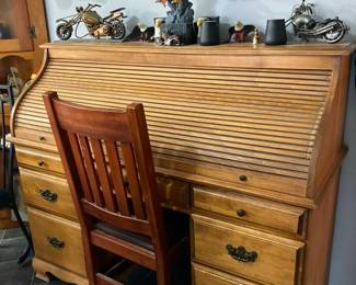 Vintage Roll-Top Desk with Chair