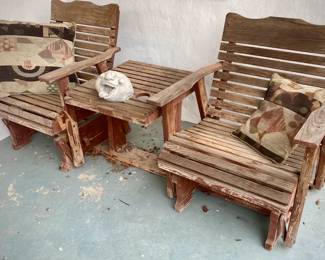 Rustic Wooden Adirondack Chairs and Table Set