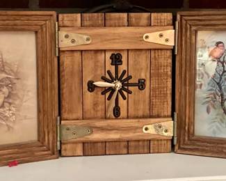 Vintage Farmhouse Tri Fold Clock and Picture Frames