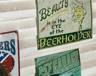 Assorted Vintage-Style Bar and Automotive Memorabilia