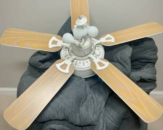 White Ceiling Fan with Wood-Tone Blades