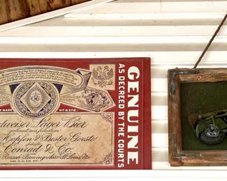 Budweiser Lager Beer Sign and Framed Motorcycle Diorama