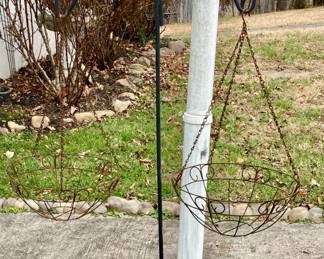 Wrought Iron Hanging Basket Stand with "Welcome" Sign