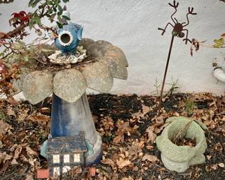 Vintage Ceramic and Concrete Garden Decor Assortment