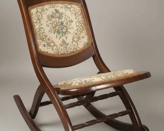 Antique Rose Carved Folding Rocking Chair