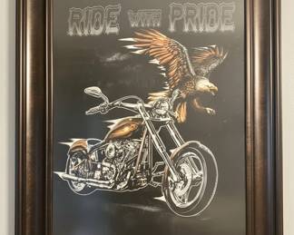 Framed "Ride with Pride" Motorcycle and Eagle Art Print